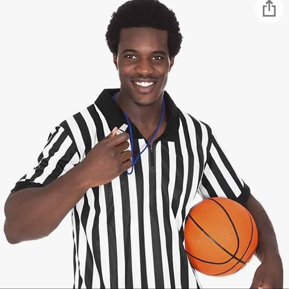 Crown Mens Large Striped Referee Polo Quarter Zip Up Shirt Umpire Sports Costume